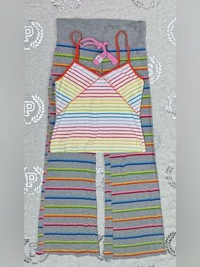 VS PINK VINTAGE RAINBOW STRIPED SLEEP LOUNGE SET